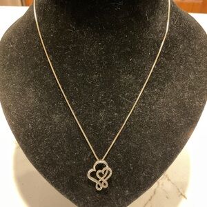 JWBR 925 Sterling Silver Double Hearts w/Diamonds Pendant Necklace